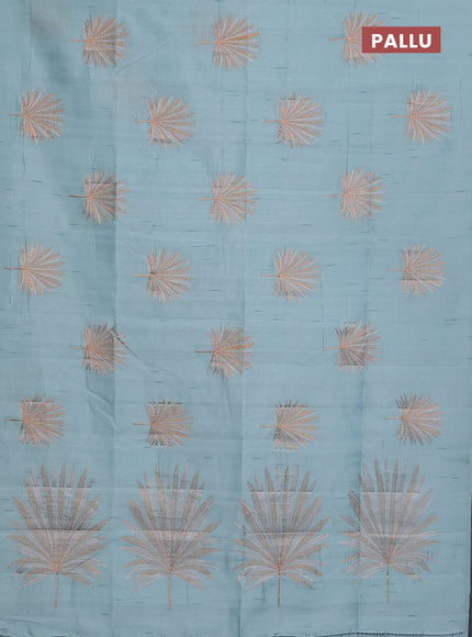 Semi raw silk saree pastel blue with embroidery buttas in borderless border