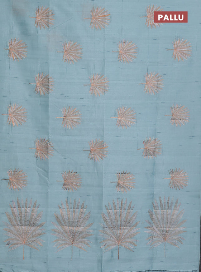 Semi raw silk saree pastel blue with embroidery buttas in borderless border