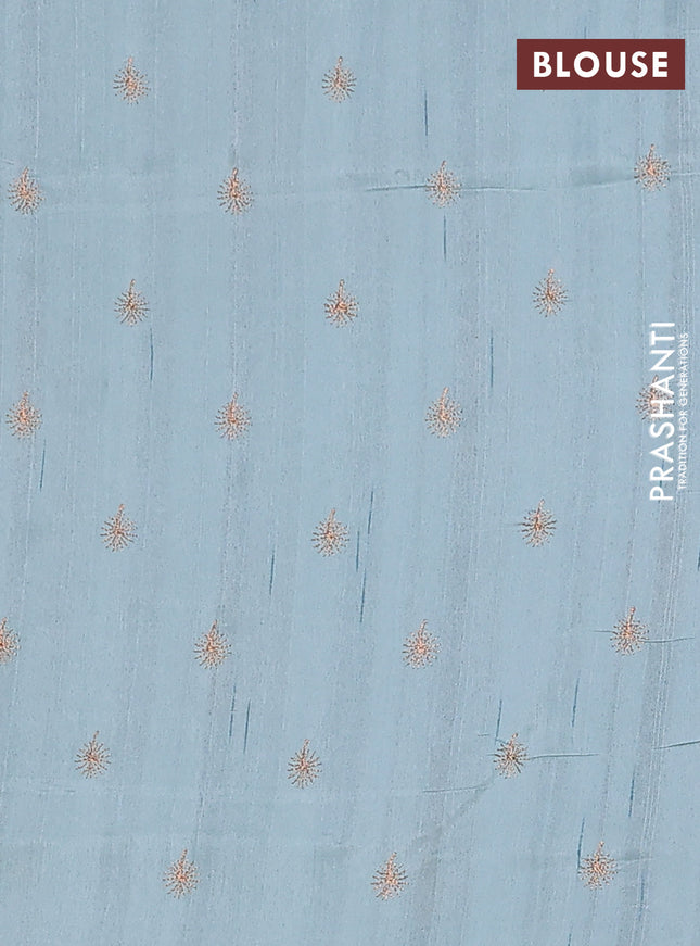 Semi raw silk saree pastel blue with embroidery buttas in borderless border