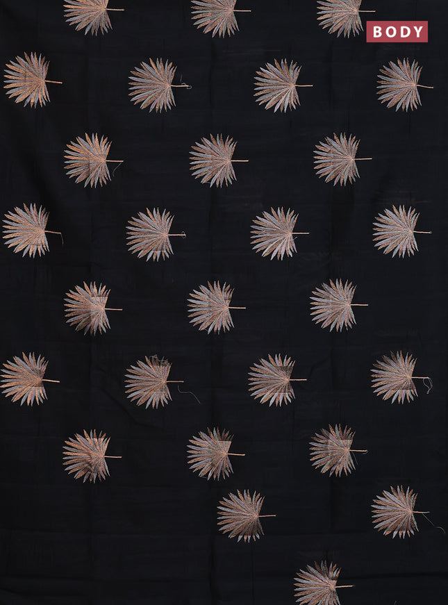 Semi raw silk saree black with embroidery buttas in borderless border