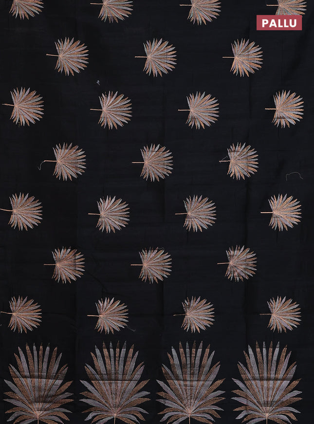 Semi raw silk saree black with embroidery buttas in borderless border
