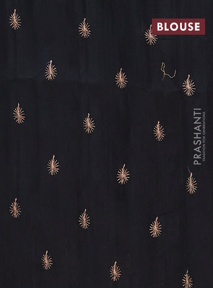 Semi raw silk saree black with embroidery buttas in borderless border