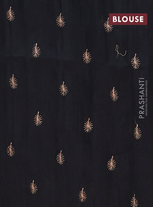 Semi raw silk saree black with embroidery buttas in borderless border