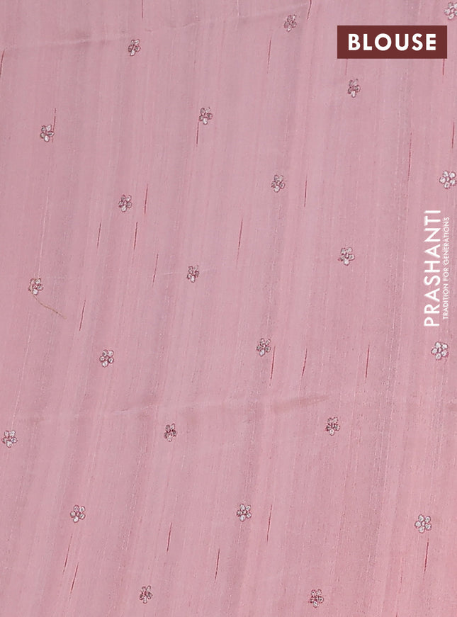 Semi raw silk saree peach pink with embroidery buttas and embroidery border