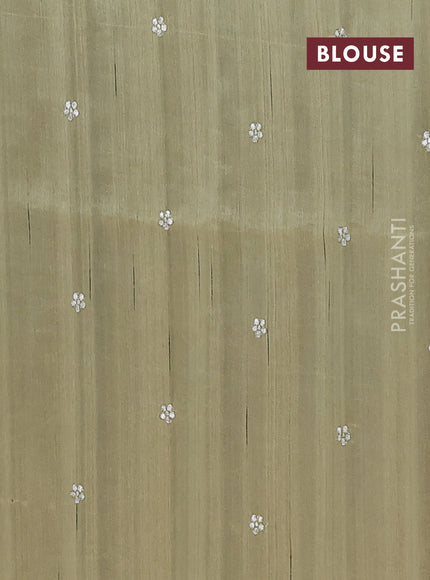 Semi raw silk saree olive green with embroidery buttas and embroidery border