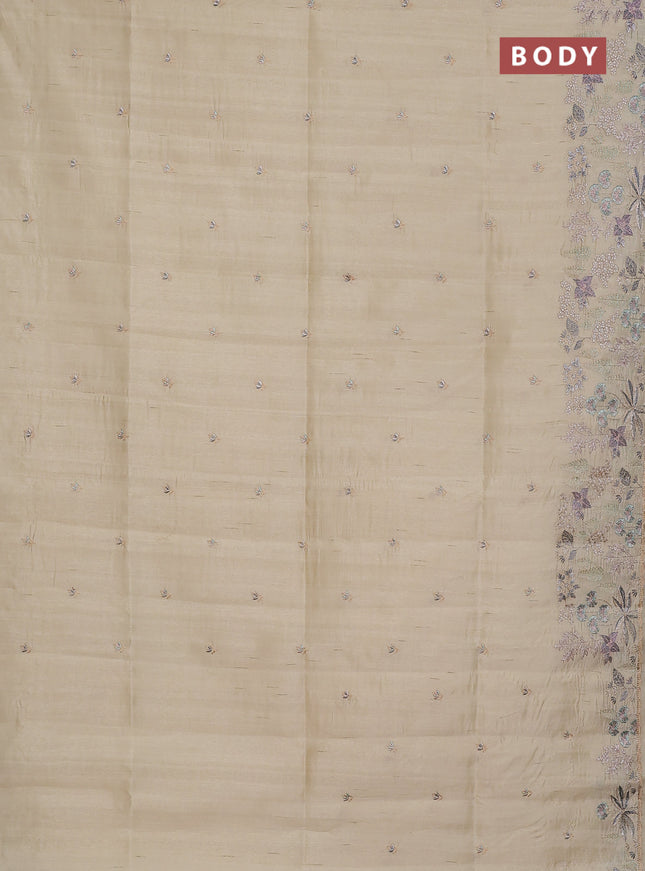 Semi raw silk saree cream with embroidery buttas and embroidery border