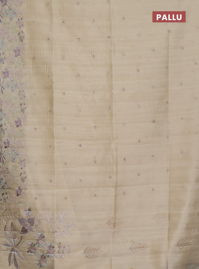 Semi raw silk saree cream with embroidery buttas and embroidery border
