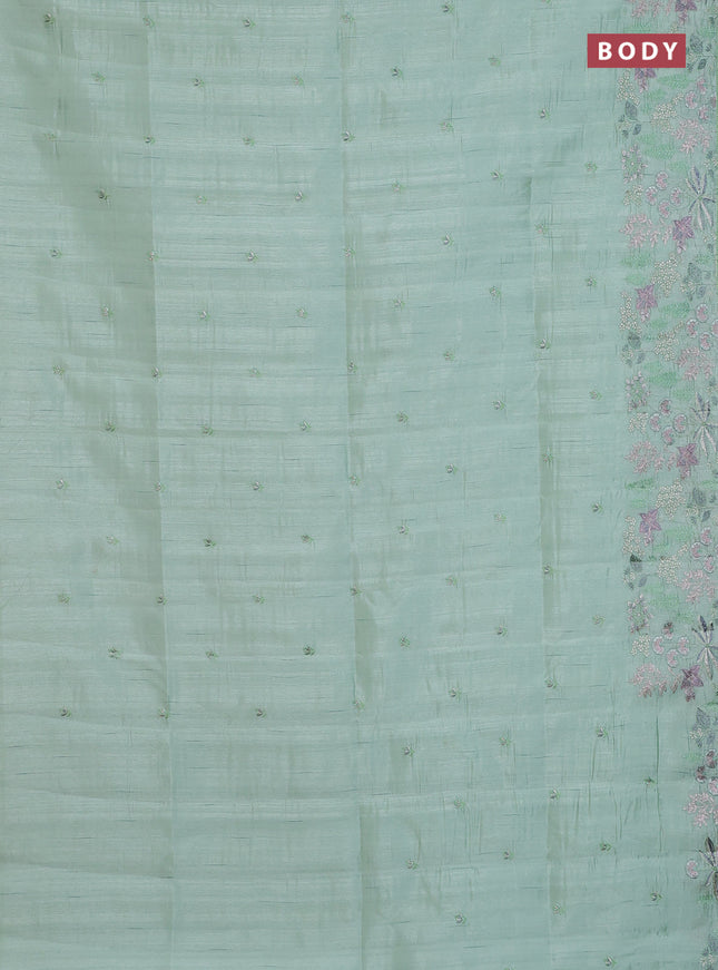 Semi raw silk saree pastel green with embroidery buttas and embroidery border