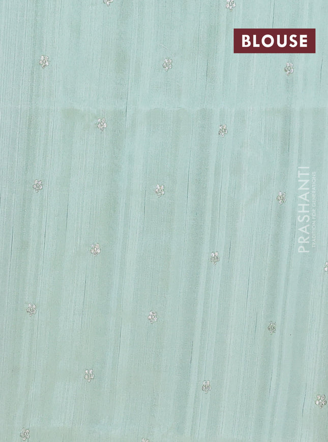 Semi raw silk saree pastel green with embroidery buttas and embroidery border