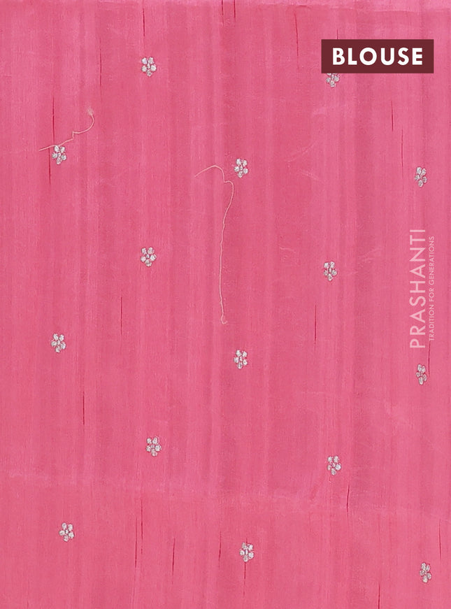 Semi raw silk saree peach pink with embroidery buttas and embroidery border
