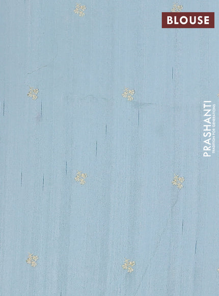 Semi raw silk saree pastel blue with embroidery buttas and floral embroidery border