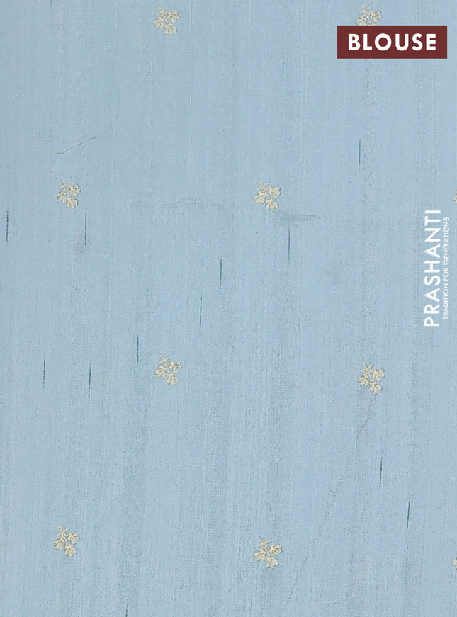 Semi raw silk saree pastel blue with embroidery buttas and floral embroidery border