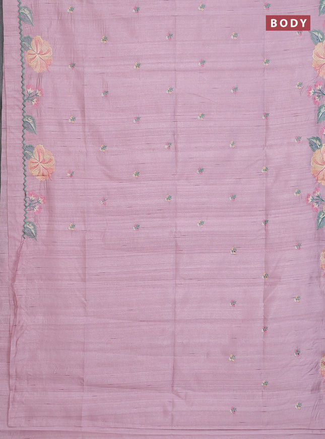 Semi raw silk saree pastel pink with embroidery buttas and floral embroidery border