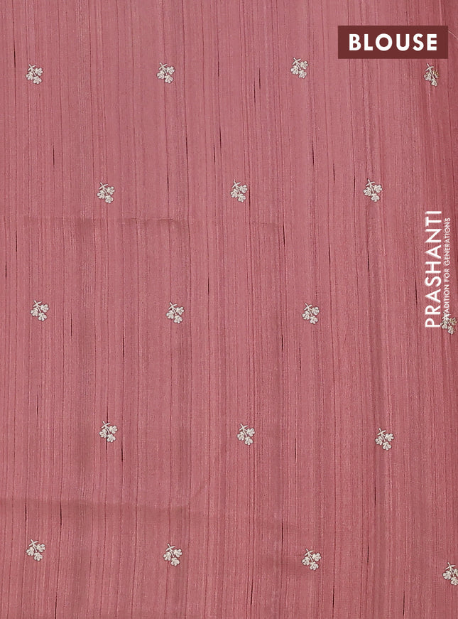 Semi raw silk saree brown with embroidery buttas and floral embroidery border