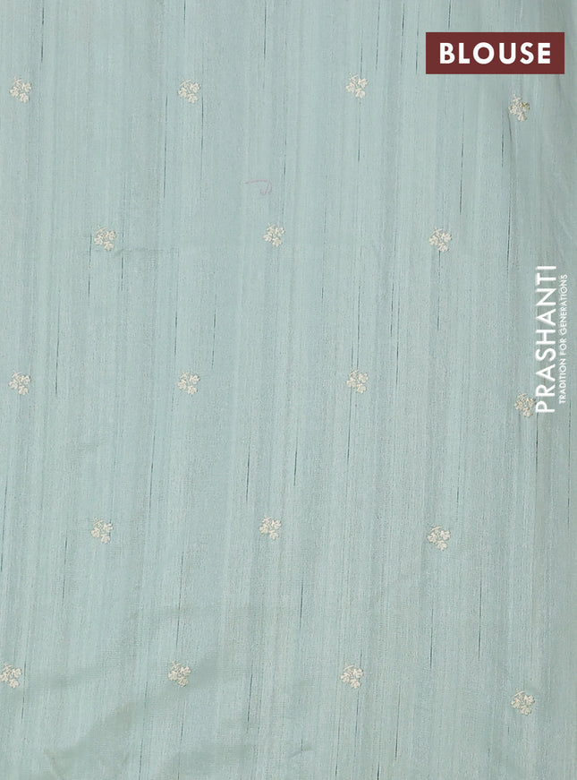 Semi raw silk saree pastel green with embroidery buttas and floral embroidery border