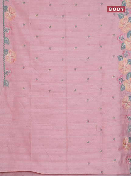 Semi raw silk saree mild peach with embroidery buttas and floral embroidery border