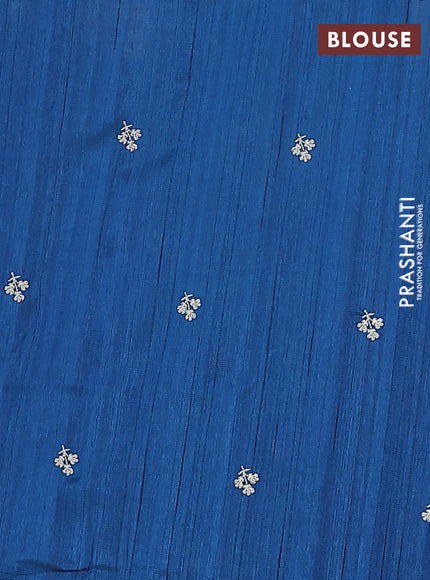 Semi raw silk saree peacock blue with embroidery buttas and floral embroidery border