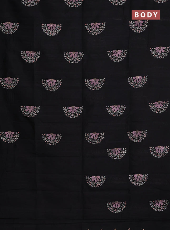 Semi raw silk saree black with embroidery buttas in borderless style
