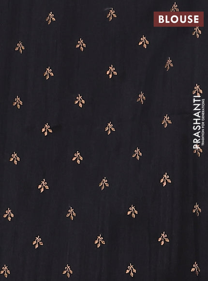 Semi raw silk saree black with embroidery buttas in borderless style