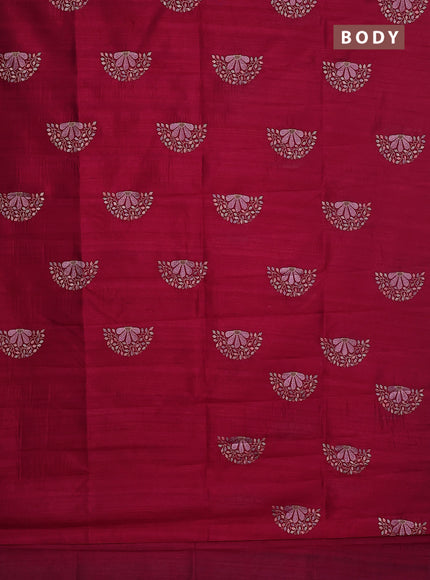 Semi raw silk saree pink with embroidery buttas in borderless style