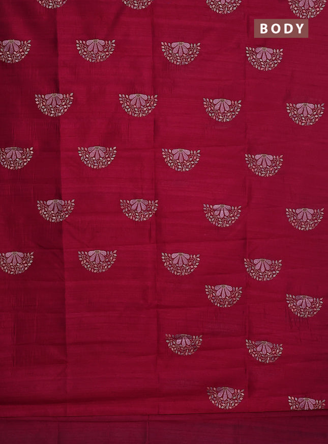 Semi raw silk saree pink with embroidery buttas in borderless style