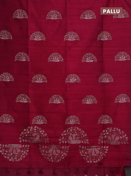Semi raw silk saree pink with embroidery buttas in borderless style