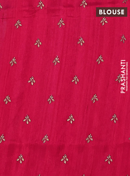 Semi raw silk saree pink with embroidery buttas in borderless style
