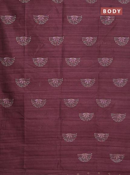 Semi raw silk saree rosy brown with embroidery buttas in borderless style