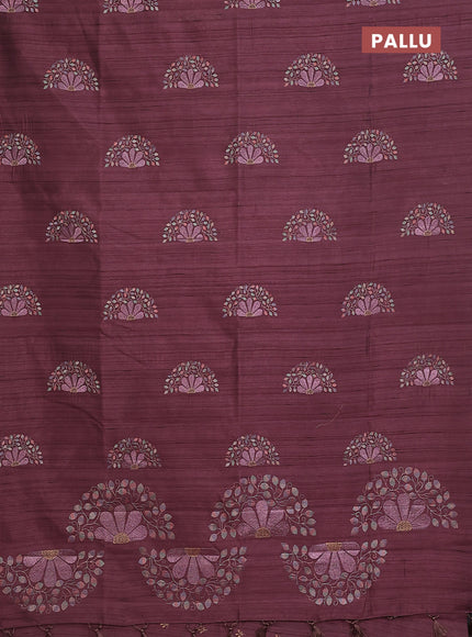 Semi raw silk saree rosy brown with embroidery buttas in borderless style