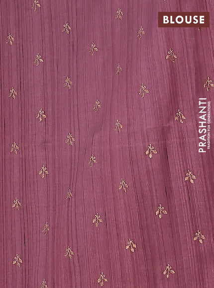 Semi raw silk saree rosy brown with embroidery buttas in borderless style