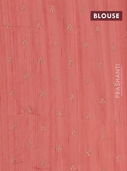 Semi raw silk saree peach orange with embroidery buttas in borderless style