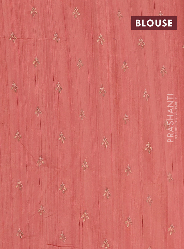 Semi raw silk saree peach orange with embroidery buttas in borderless style