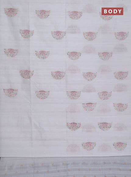 Semi raw silk saree off white with embroidery buttas in borderless style