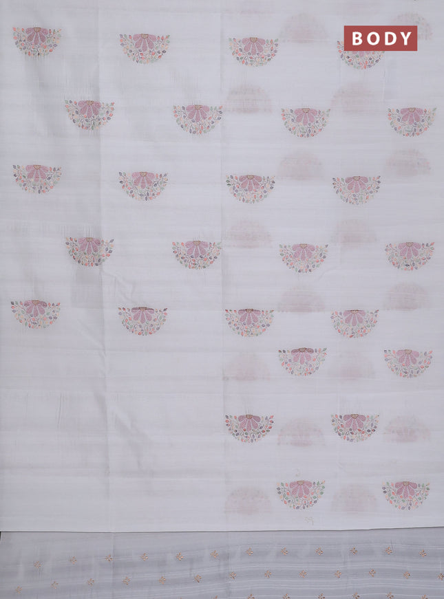 Semi raw silk saree off white with embroidery buttas in borderless style