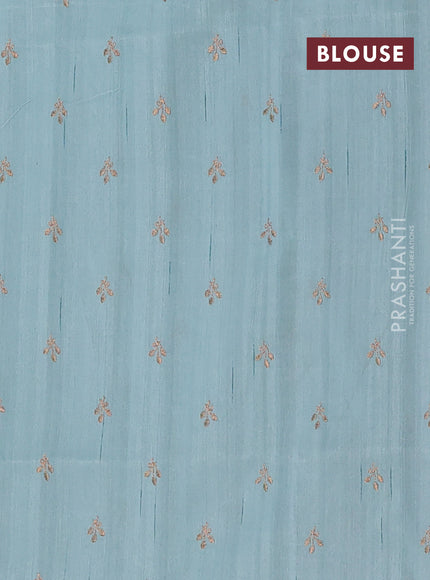 Semi raw silk saree teal blue with embroidery buttas in borderless style