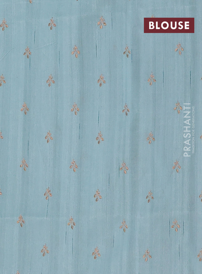 Semi raw silk saree teal blue with embroidery buttas in borderless style