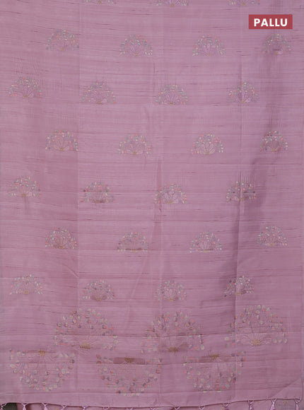 Semi raw silk saree pastel pink with embroidery buttas in borderless style