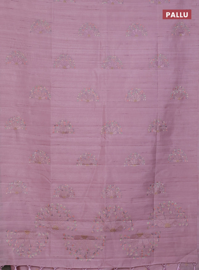 Semi raw silk saree pastel pink with embroidery buttas in borderless style