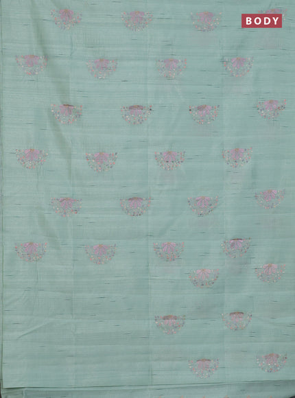 Semi raw silk saree teal green shade with embroidery buttas in borderless style