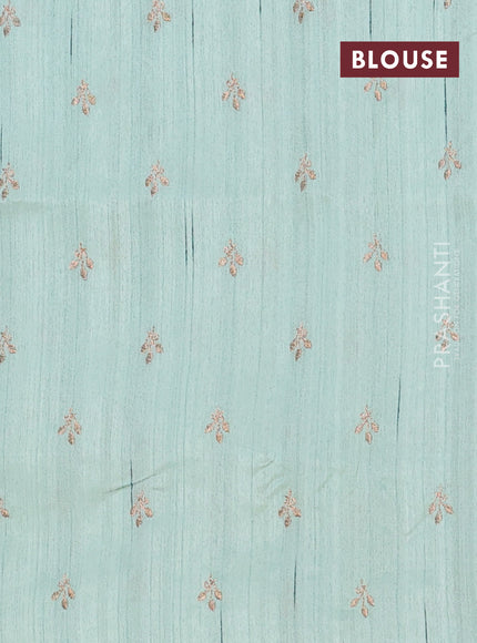 Semi raw silk saree teal green shade with embroidery buttas in borderless style