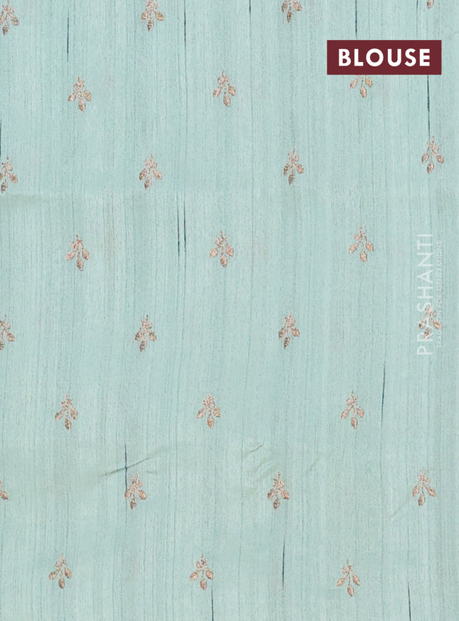 Semi raw silk saree teal green shade with embroidery buttas in borderless style