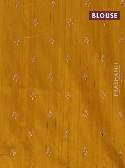 Semi raw silk saree mustard yellow with embroidery buttas in borderless style