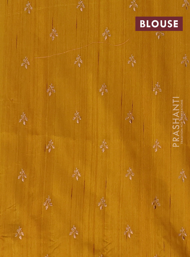 Semi raw silk saree mustard yellow with embroidery buttas in borderless style