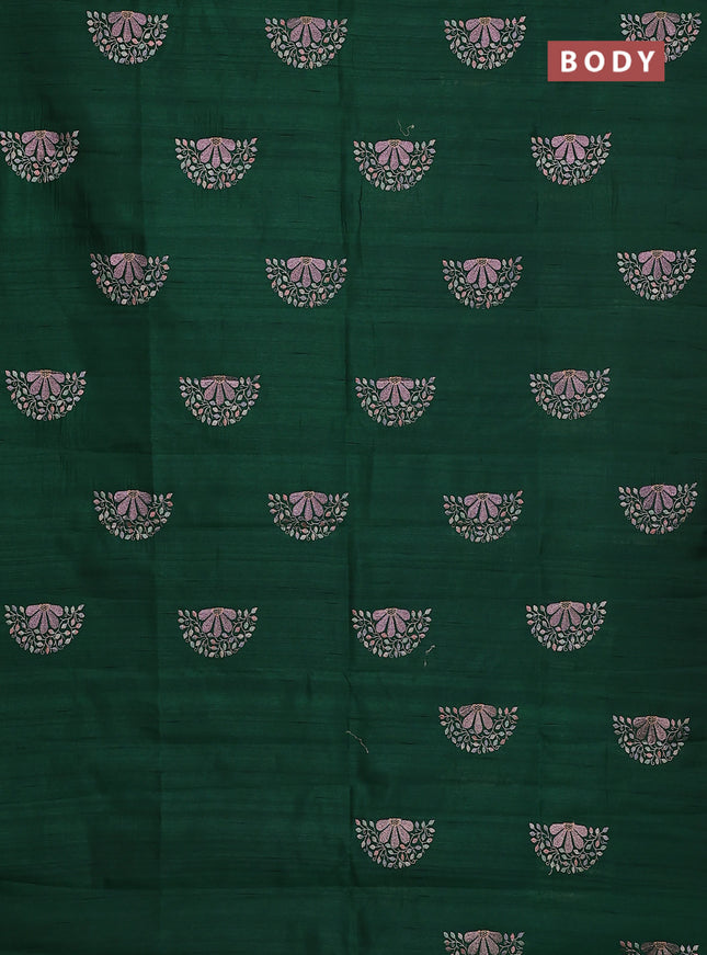 Semi raw silk saree green with embroidery buttas in borderless style