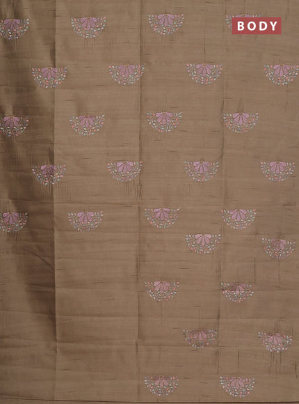 Semi raw silk saree beige with embroidery buttas in borderless style