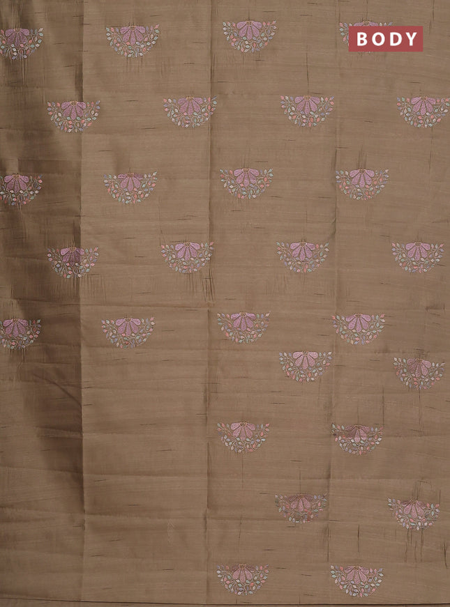Semi raw silk saree beige with embroidery buttas in borderless style