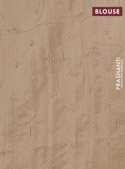 Semi raw silk saree beige with embroidery buttas in borderless style