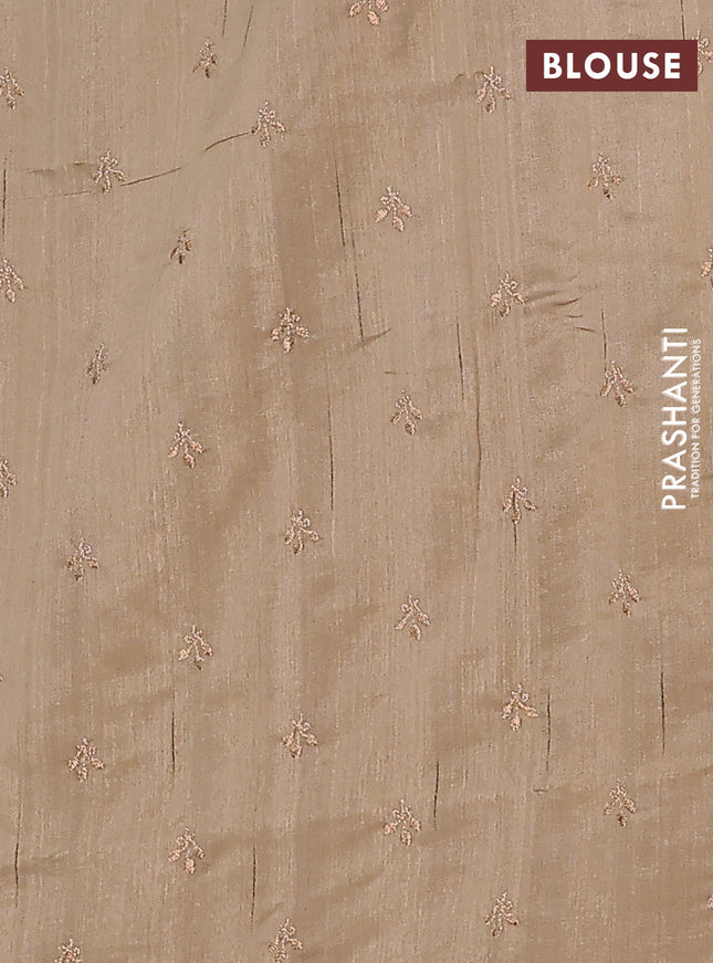 Semi raw silk saree beige with embroidery buttas in borderless style