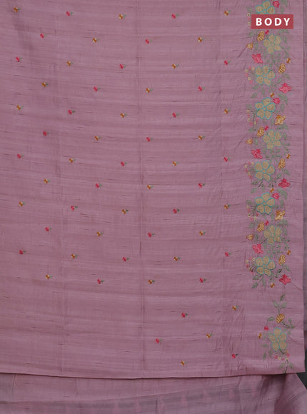 Semi raw silk saree pastel pink with embroidery buttas and floral embroidery border