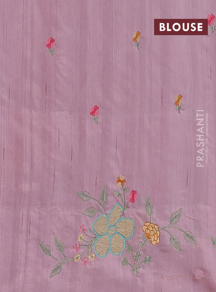 Semi raw silk saree pastel pink with embroidery buttas and floral embroidery border